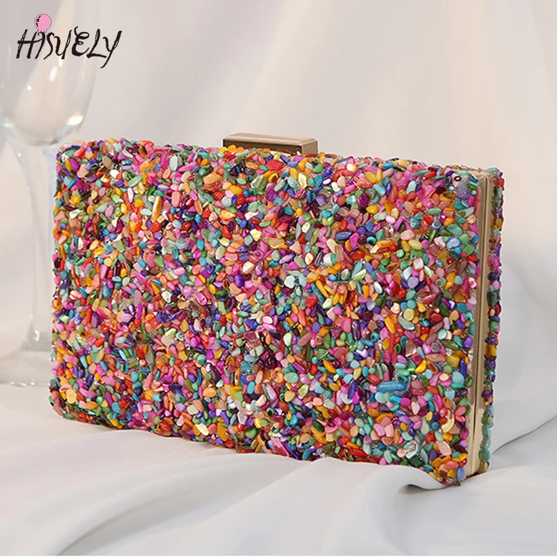 MultiColor Stone Evening Bags Wedding Party Wallet with Chain Banquet Bag Phone Crossbody Luxury Elegant Charming Clutch Bag