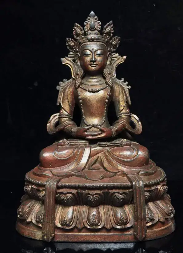 Folk China Buddhism Tibet Temple Bronze Gilt Kwan-Yin Guanyin Buddha Statue