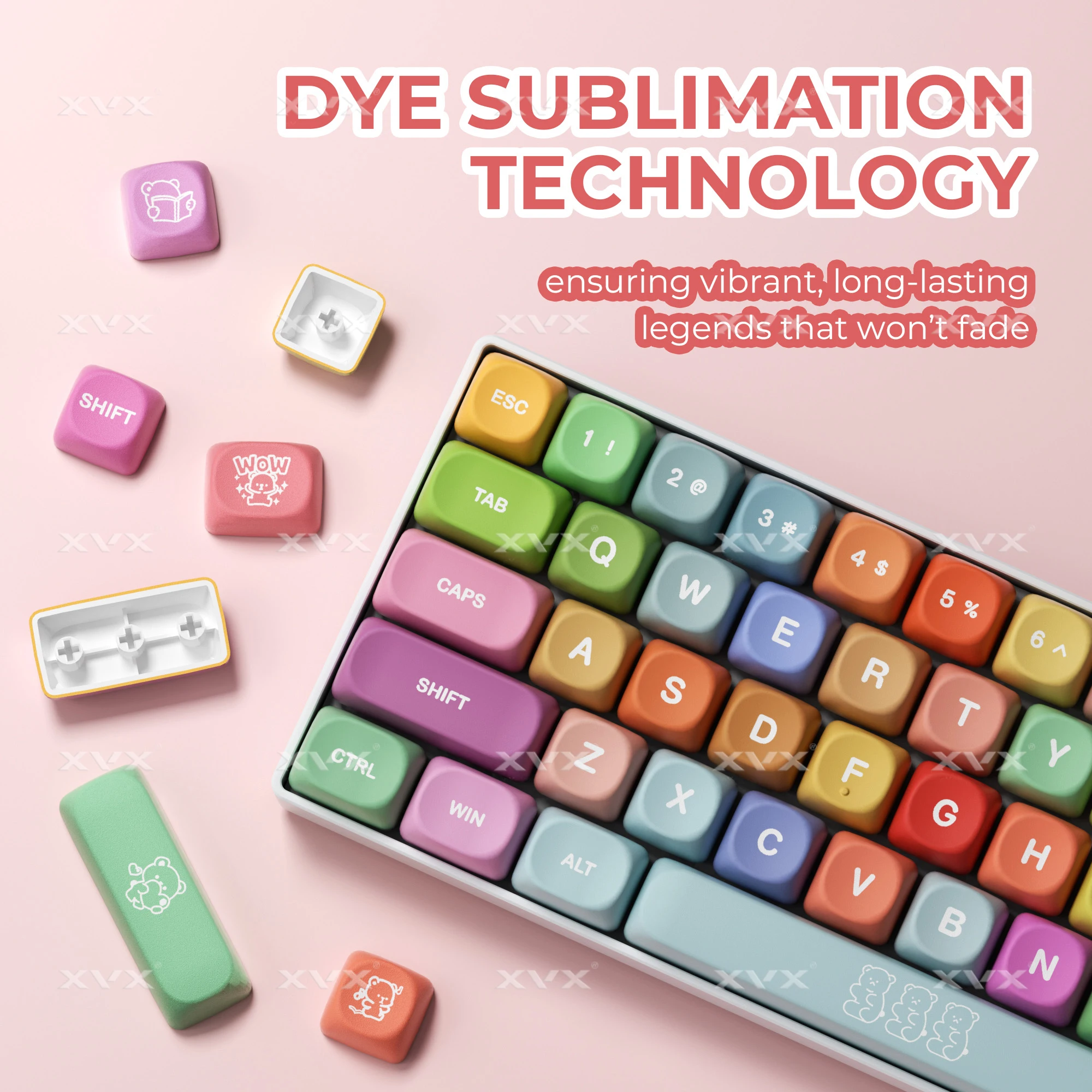 QBYI PBT Keycaps MOA Profile Dye-sub Cute Colorful Keycaps 134 Keys