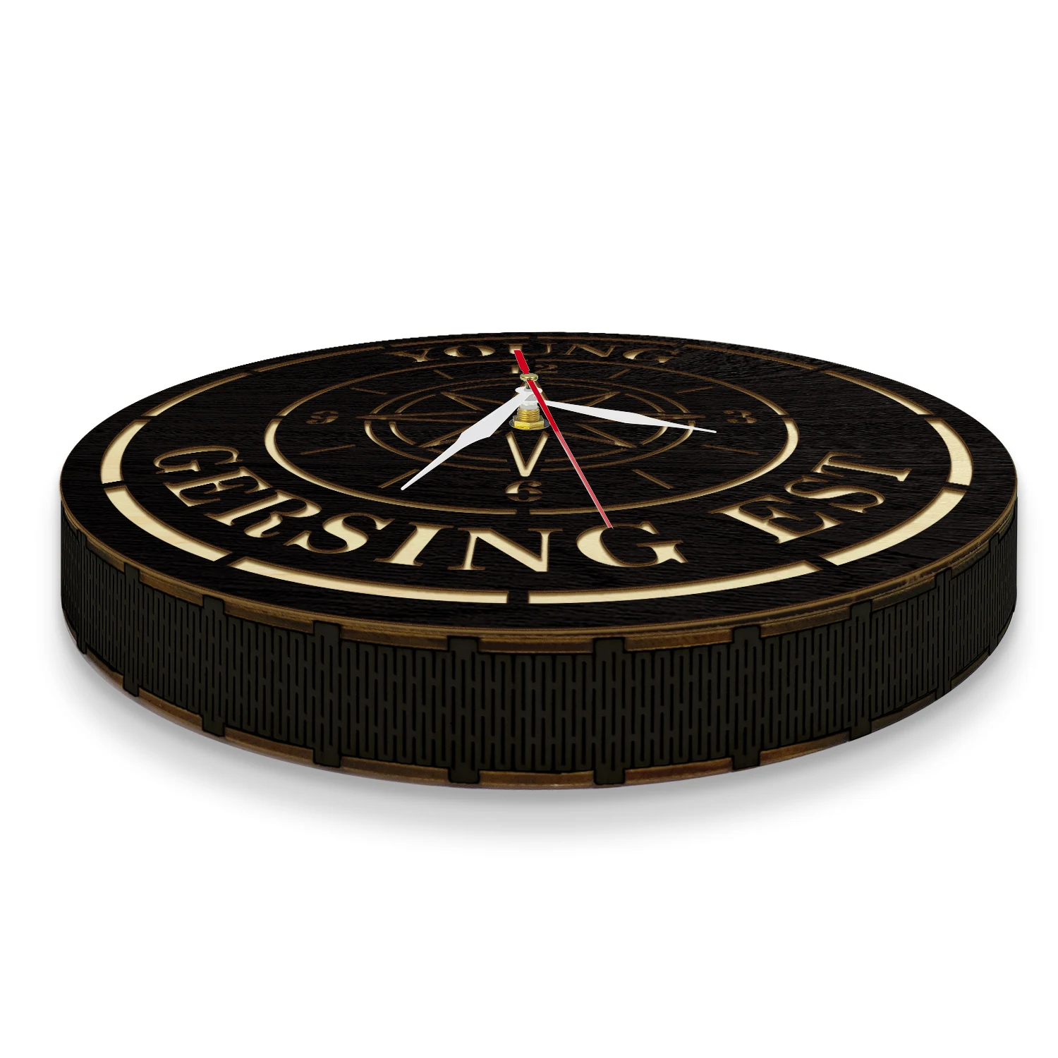 Personalized Compass Rose Wooden Wall Clock Custom Nautical Living Hinge Wood Clock with Name & Date Rustic Coastal Home Decor
