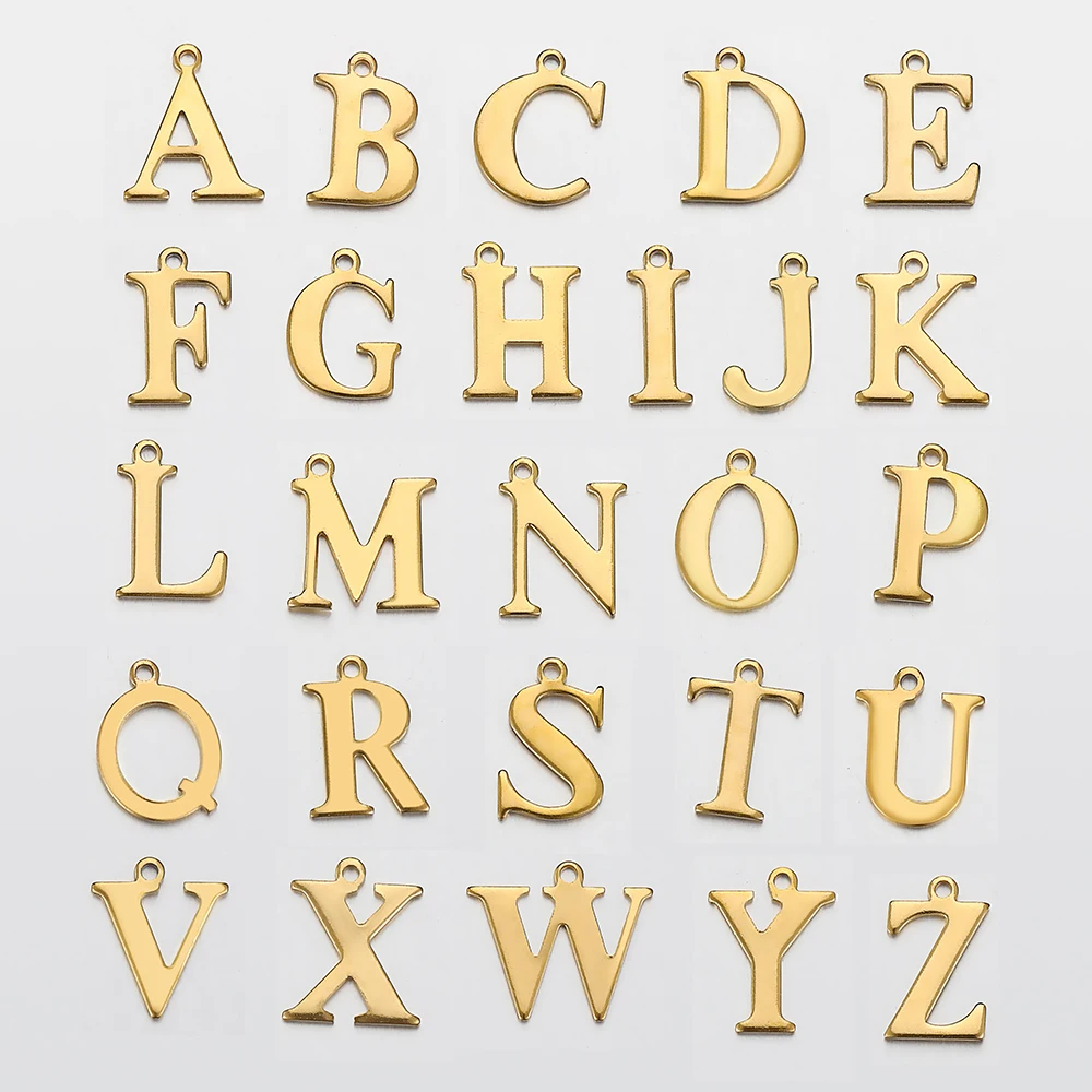 20pcs Stainless Steel Gold Letter Charm Initial Charms Alphabet Beads Pendants Assorted for Bracelet Necklace Jewelry Making DIY