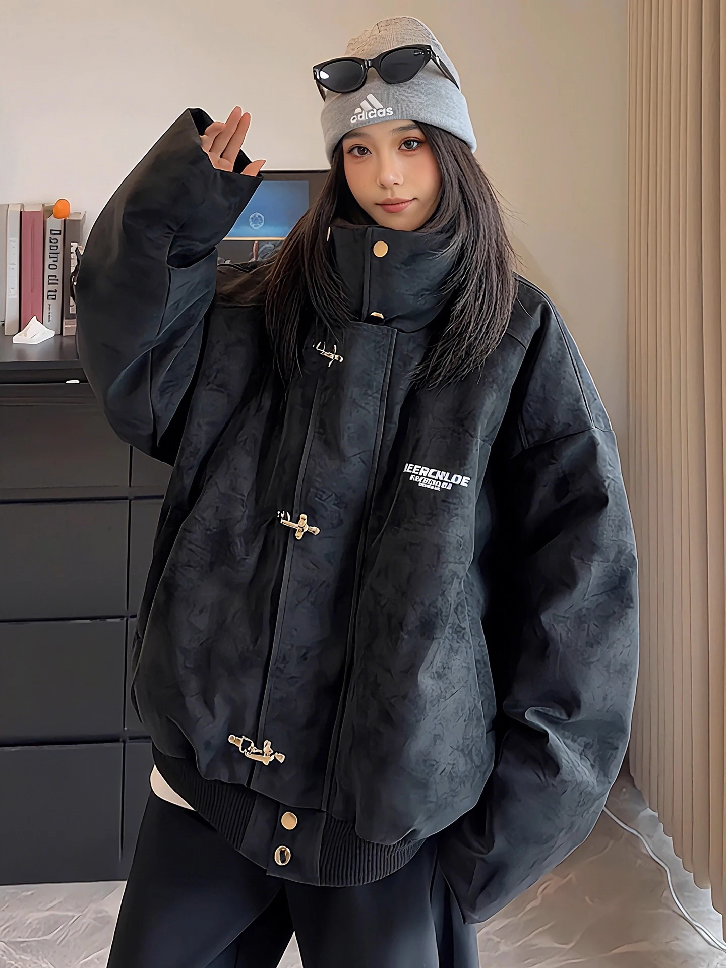 

Warmth Thiened Cotton Jaet Men's Winter ort Sle PU Leather Workwear Coat Cleanfit Zipper Tie Dye Stand Fit Casual ...