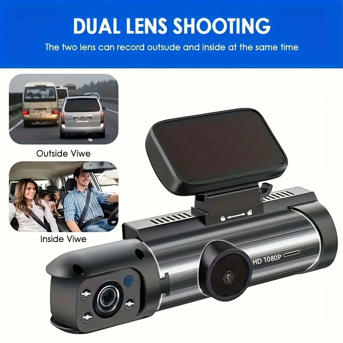 1080P Dual Camera Dash Cam For Cars With IR Night Vision, Loop Recording, And Wide Angle Lens - 8.03 Cm IPS Screen