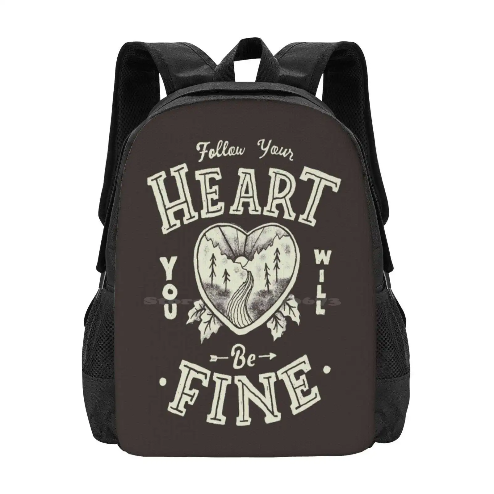 

Follow Your Heart Hot Sale Schoolbag Backpack Fashion Bags Type Quote Typography Lettering Adventure