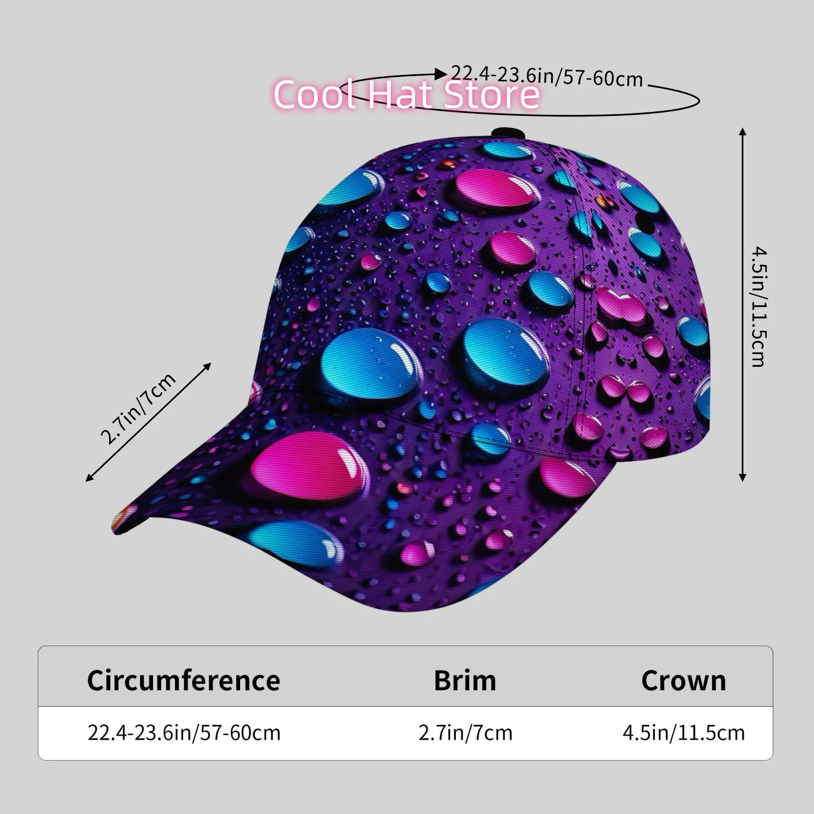 Cool Pattern Lightweight Adjustable Baseball Cap with Bubble Design | Purple & Pink Pop Art Style, Breathable, Unisex Hip-Hop Ha