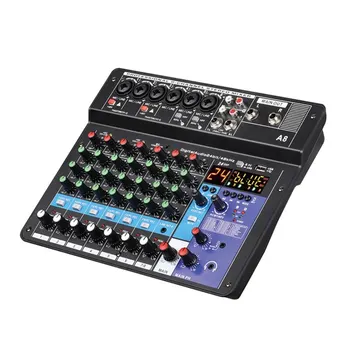 Professional audio mixer 8 channel sound mixing console A8 support Karaoke party recording Bluetooth USB 48V power interface