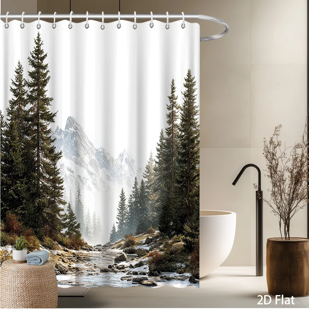 

Шторка для душа с реалистичным принтом гор, рек и сосновых лесов, полиэстер, 70,8x70,8 дюймов, машинная стирка