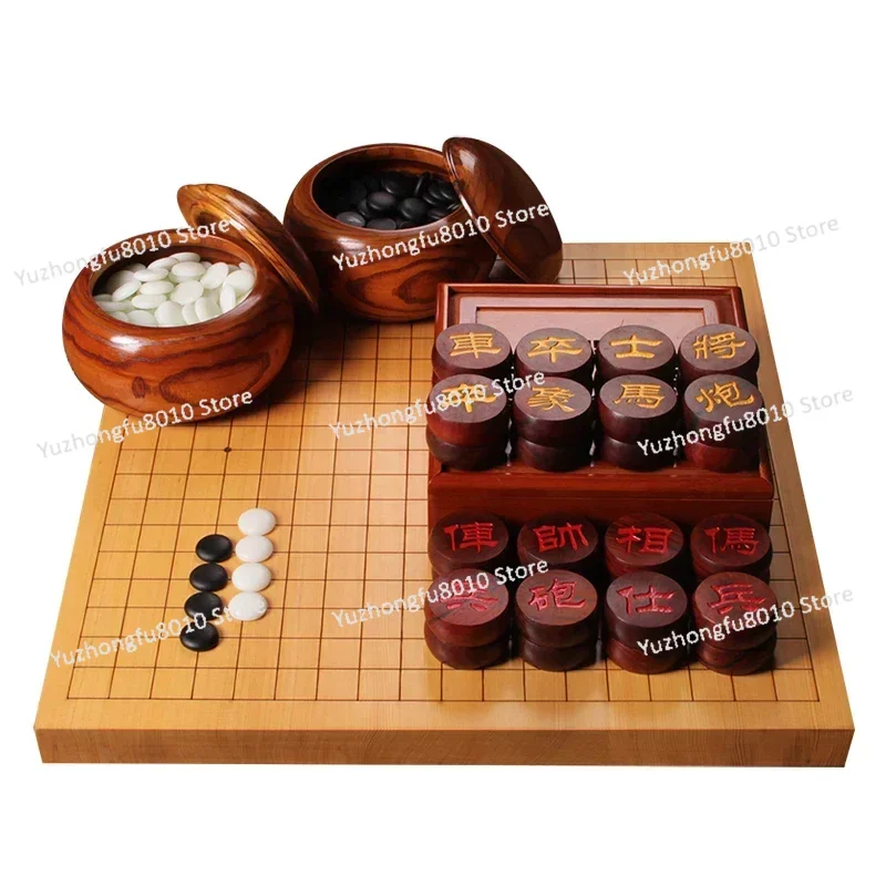 Torreya Wood Dual-Use Enclosure Chessboard, Jujuba Tree Chess Jar com Novo Yunzi Go Piece Set