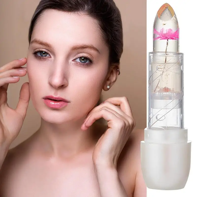 Pintalabios que cambia de Color, brillo de labios transparente con flor seca, bálsamo labial hidratante de gelatina, accesorios de maquillaje, regalo