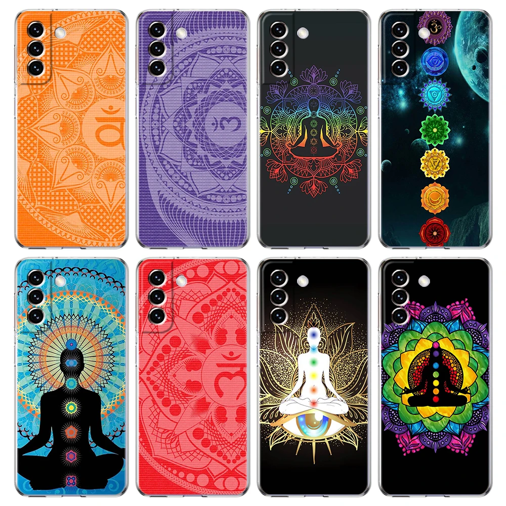 Mandala Chakra Yoga Phone Case for Samsung Galaxy S24 S23 S22 S20 S21 FE Ultra S24 S23 S10 S10E S9 S8 Plus 5G Transparent Shell