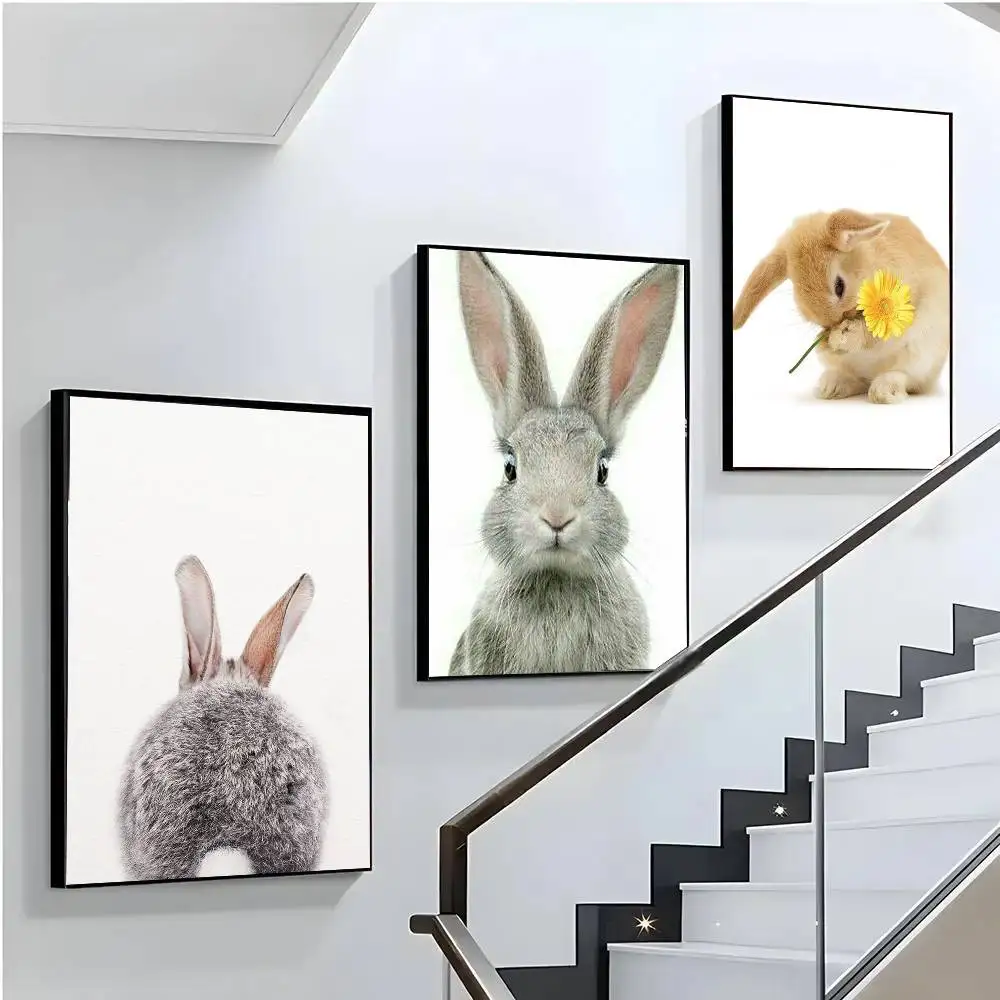 Grey Rabbit Poster Art Sticky Wall Waterproof Home Living Room Bedroom Bar Aesthetic Decoration