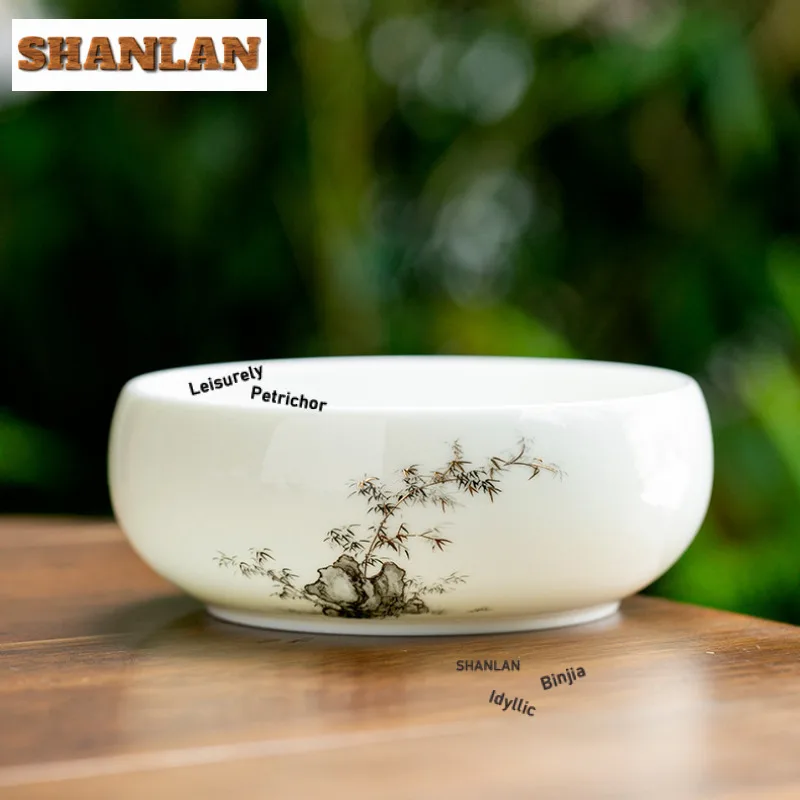 1200ml Taihu Lake Stone Bamboo Jade Porcelain Jianshui Washing Cup Bowl Tea Residue Bucket Tea Garbage Can Chaxi Ornaments