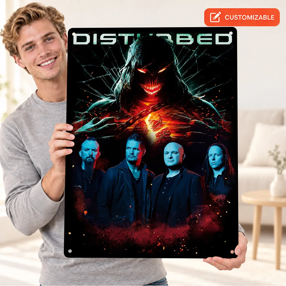 Disturbed Band Textured Metal Poster Customized Aluminum Sign Album Cover Design Wall Art For Record Corner Housewarming Gift
