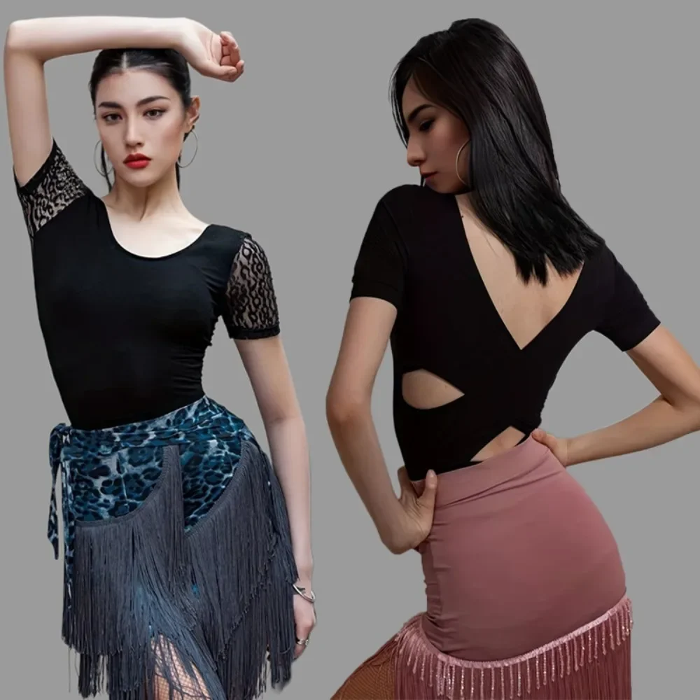 ملابس ممارسة الرقص اللاتيني ملابس علوية للسيدات للرقص المربع للبالغين للربيع والصيف بأكمام قصيرة تي شيرت قاعة الرقص قميص الفالس