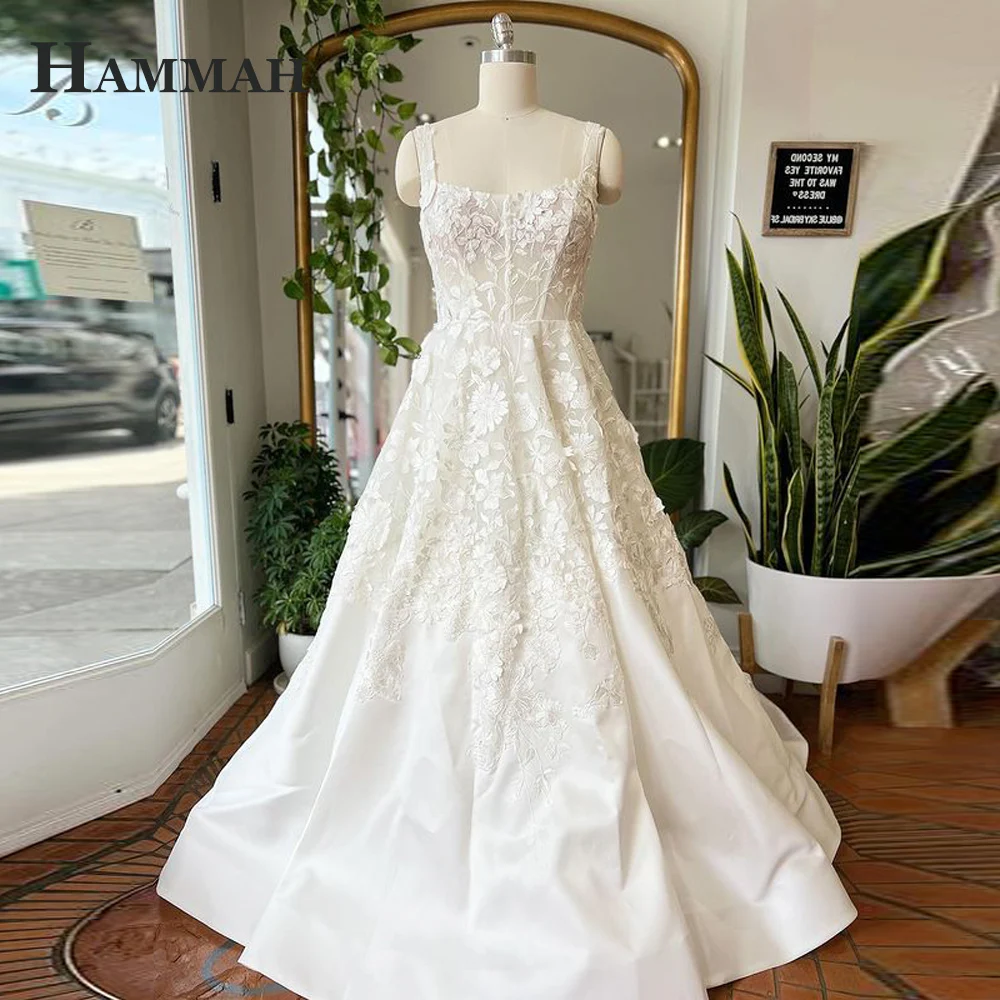 HAMMAH Vintage Scoop Neck Wedding Dresses A-line Sleeveless Corset Appliques SatinVestido De Casamento Customised Drop Shipping