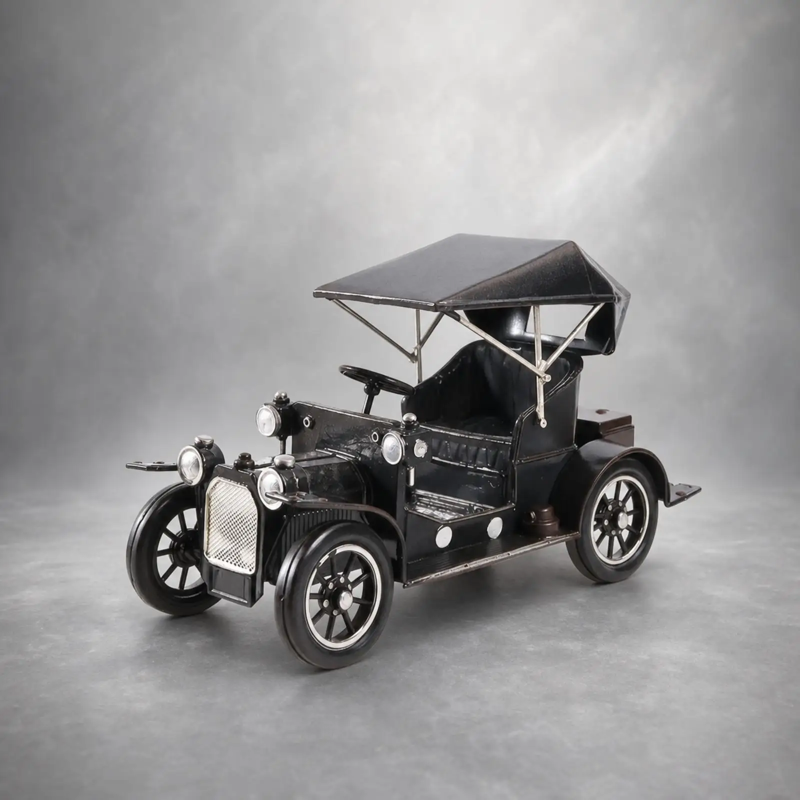 Antique Wrought Iron Car Figurine Vintage Vehicle Model with Headlights Spoked Wheels Eye Catching Tabletop Decor for Office