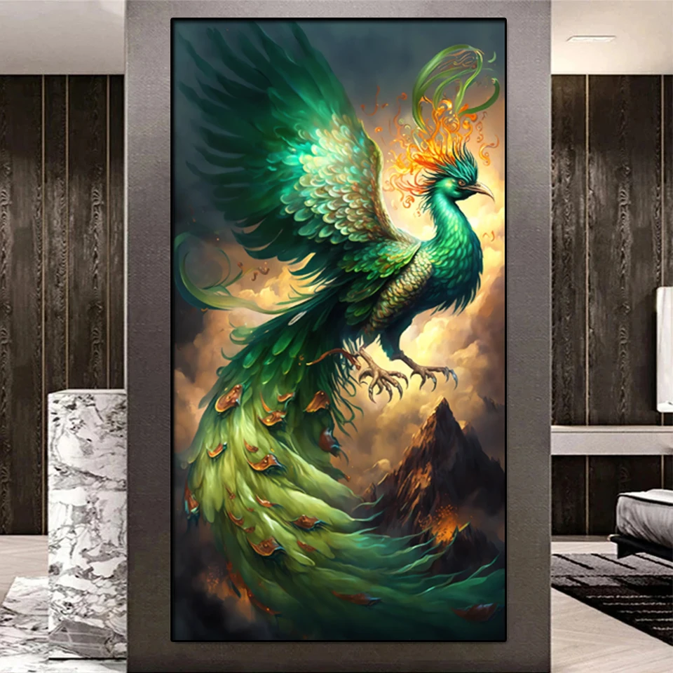 

5D Diamond Embroidery Fantasy Phoenix Peacock Flower Diamond Art Painting Full Drill Mosaic Kit Home Decor Rhinestones Picture