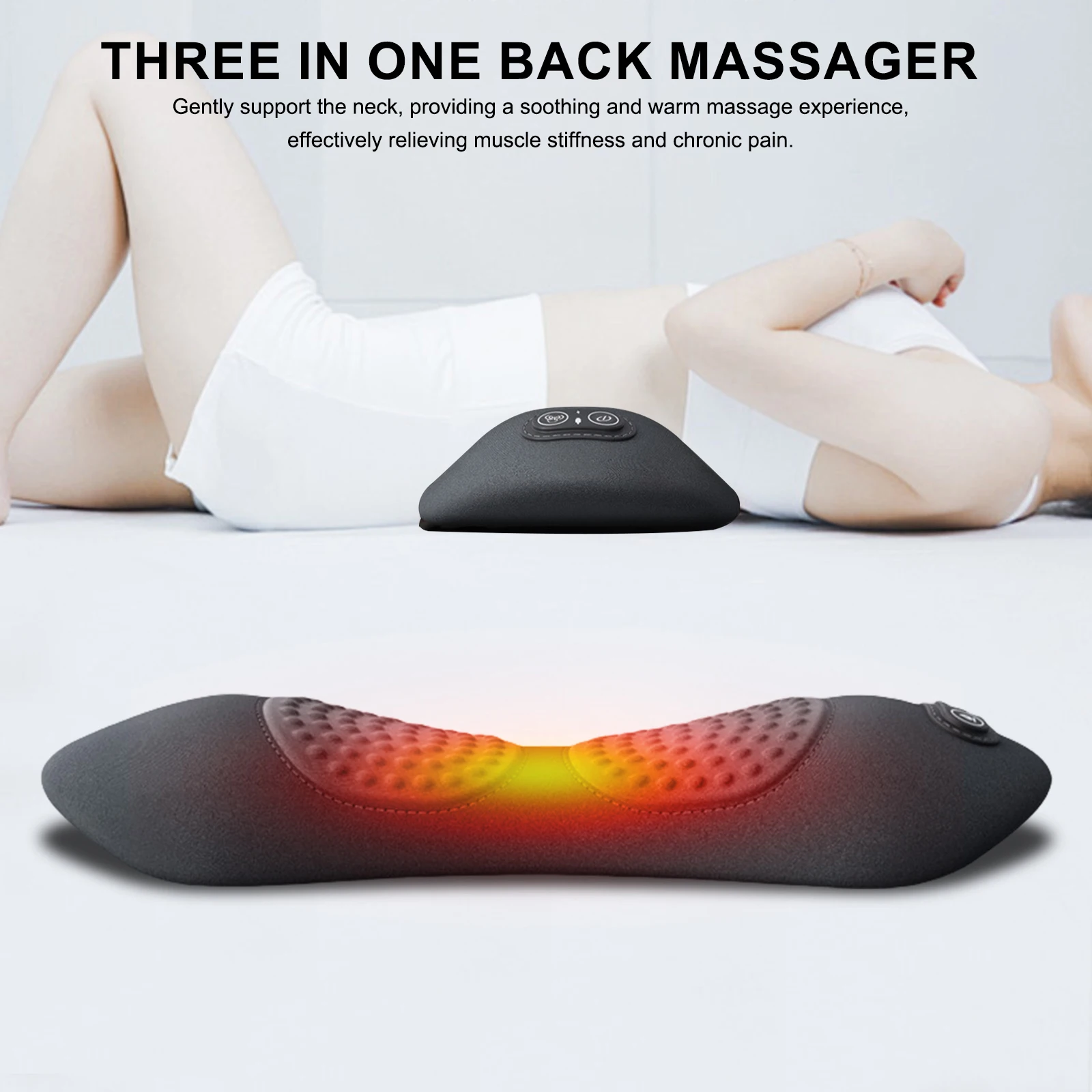 

3 in 1 Electric Lumbar Support Pillow Height Adjustable Lying Flat Waist Relief Support Back Massager Pillow Heating Vibratin