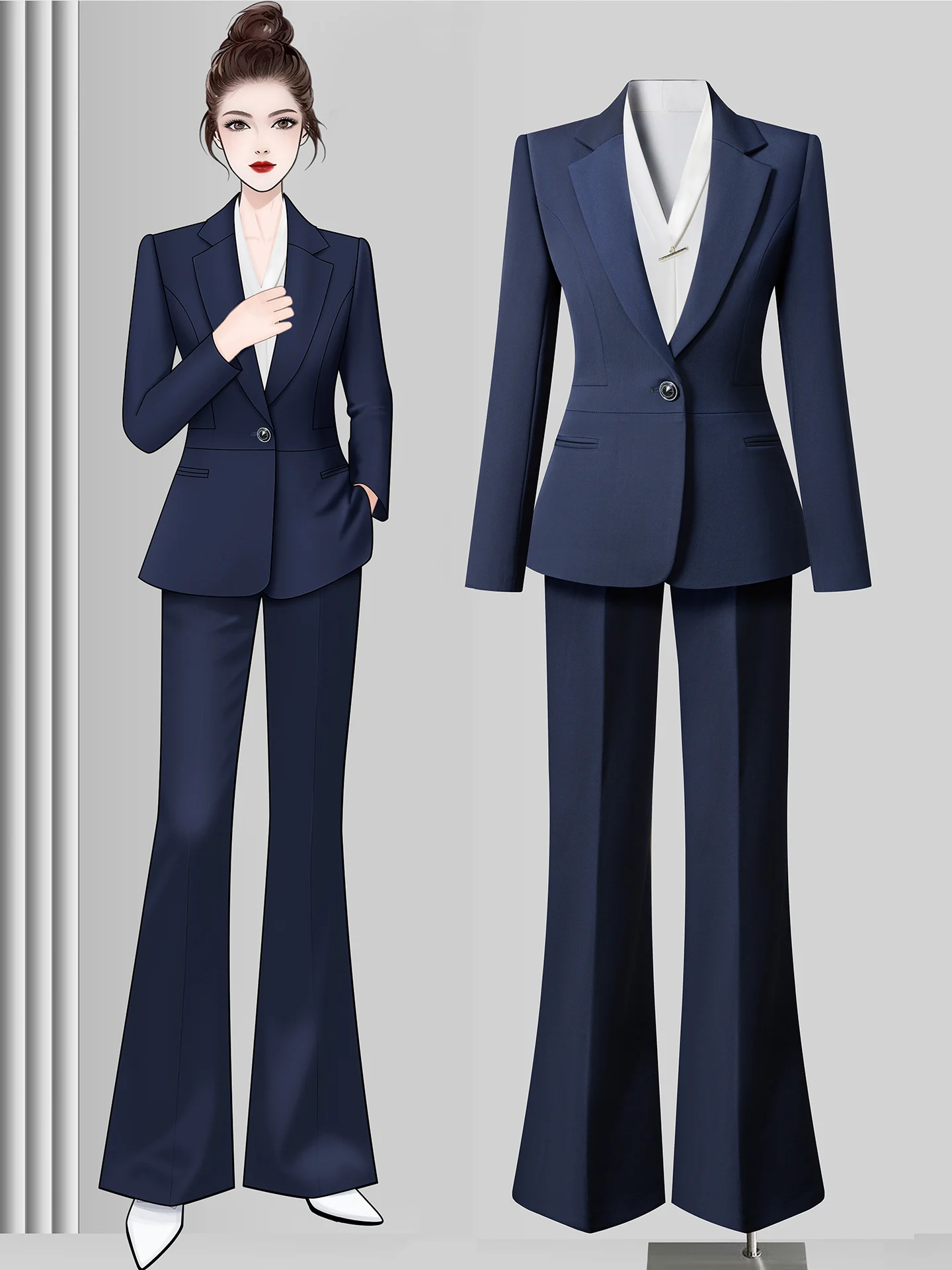 

Blue Profional Suit Set for Women Busin Sle Interview Formal Commute Workwear Polyester Fiber Anti-Wrinkle Breathable