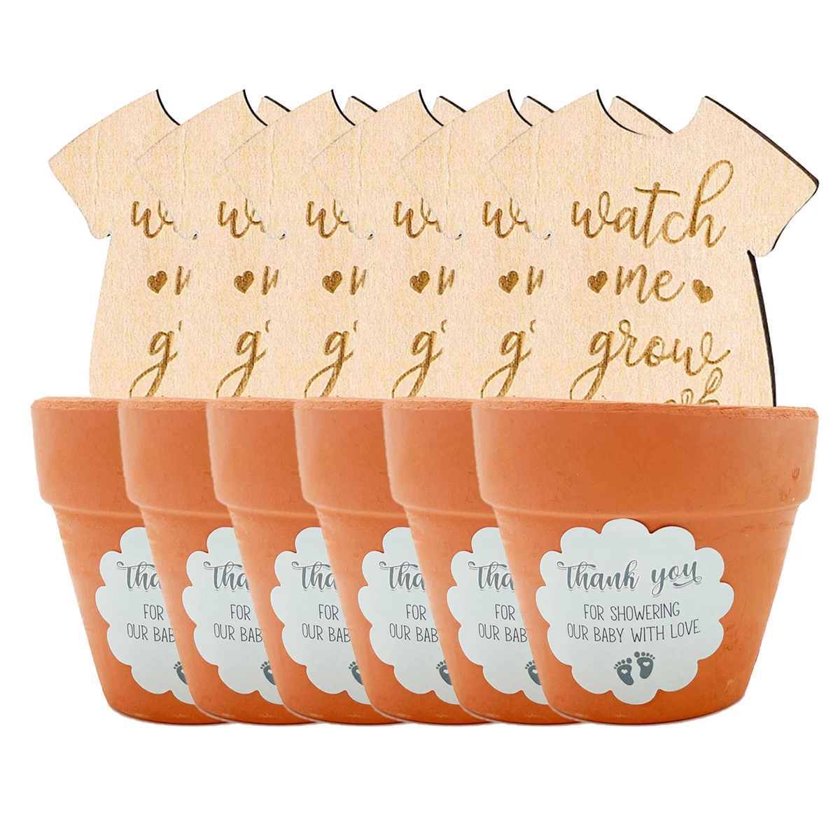 

BabyShower Favors 8pcs Mini Terracotta Pots Onesie Watch Me Grow Signs with Thanks Sticker Tags Succulents Pots Favors for Guest