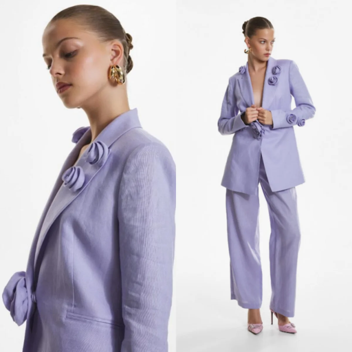 رائع ثلاثية الأبعاد الزهور أم العروس الدعاوى زر واحد سترة الحلل حجم كبير مكتب السيدات العمل مخصص 2 قطعة ارتداء