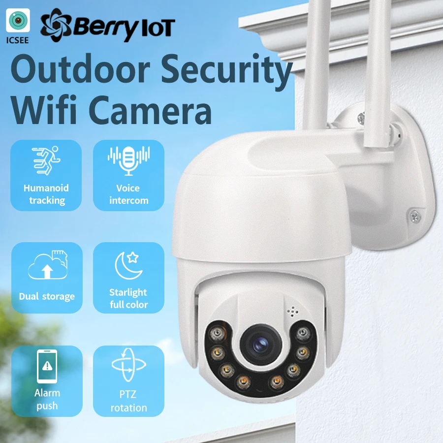 2MP Outdoor Wireless WIFI Surveillance Camera Full-Color Night Vision CCTV Baby Monitor Two-Way Voice Automatic Tracking ICSEE