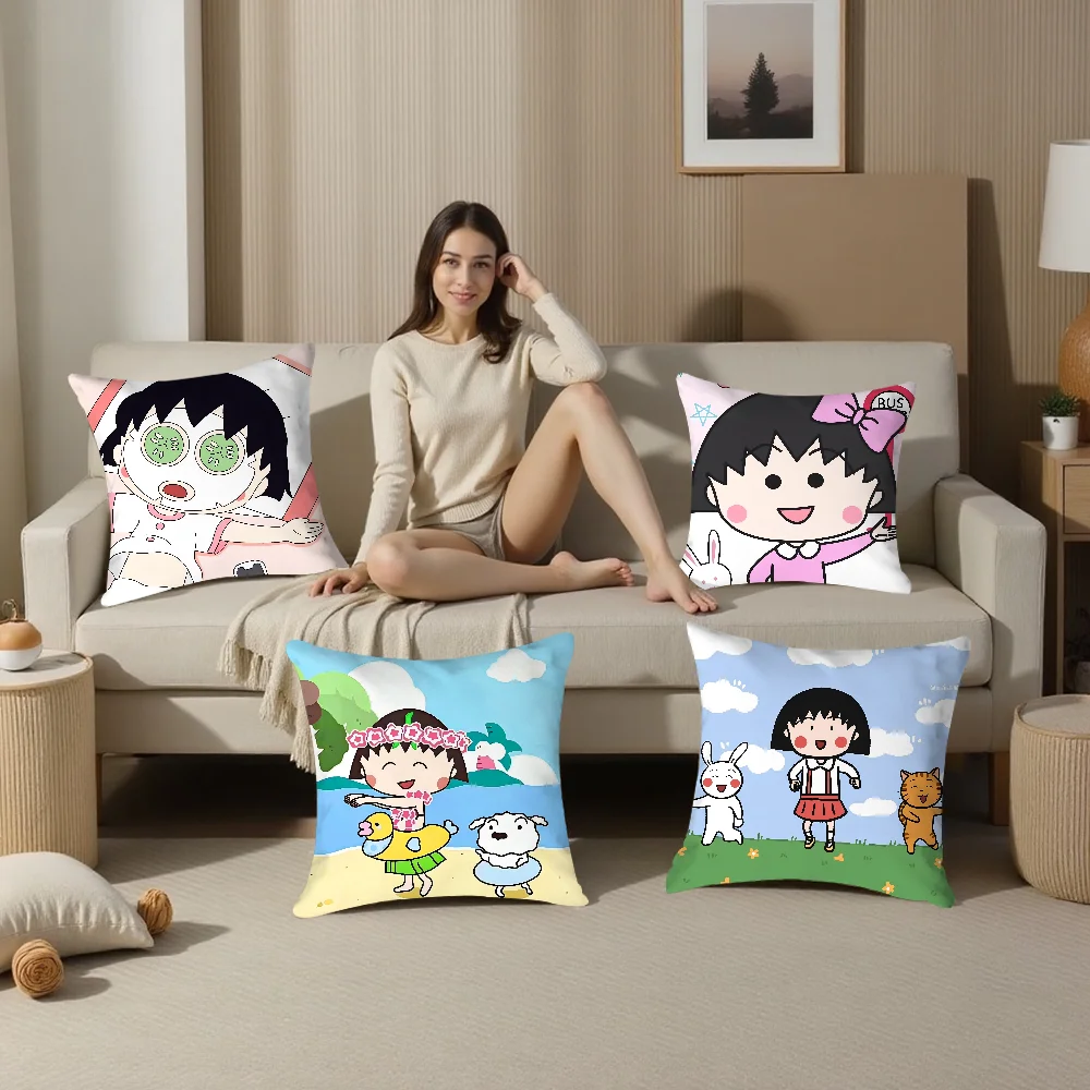 Cartoon Chibi M-Maruko-ChanS Pillow Case Plush Fabric Soft  Pillowcase Double Sided Print  Sofa Cushion Cover Throw Pillow Cover