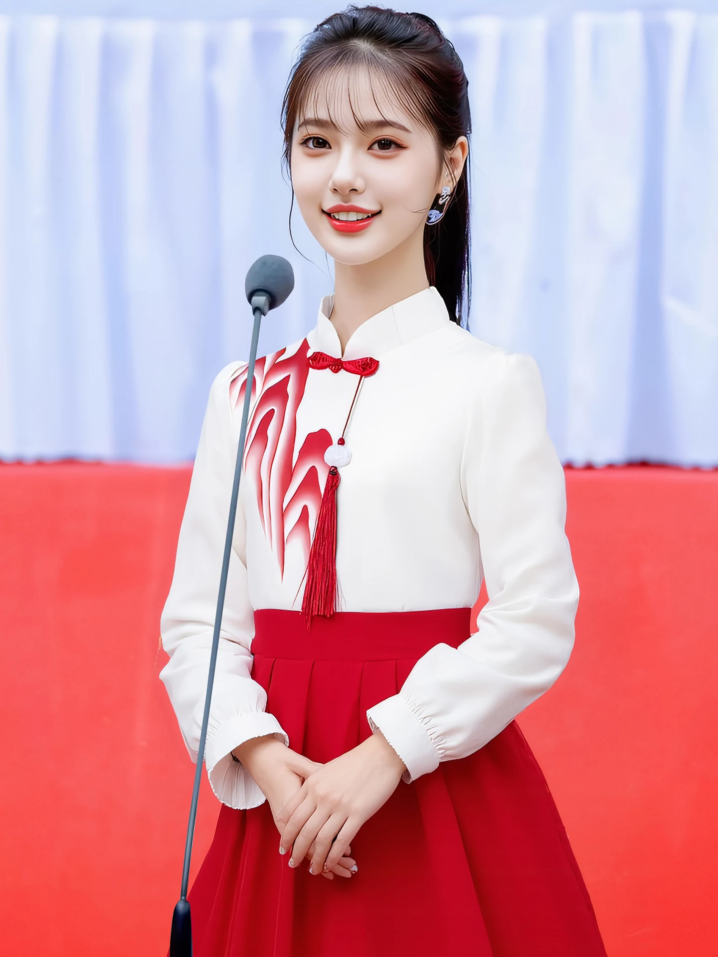 

Red Patriotic Performance Costume Women's Adult High School Student Speech Host Ceremony Outfit National Stage Clothing