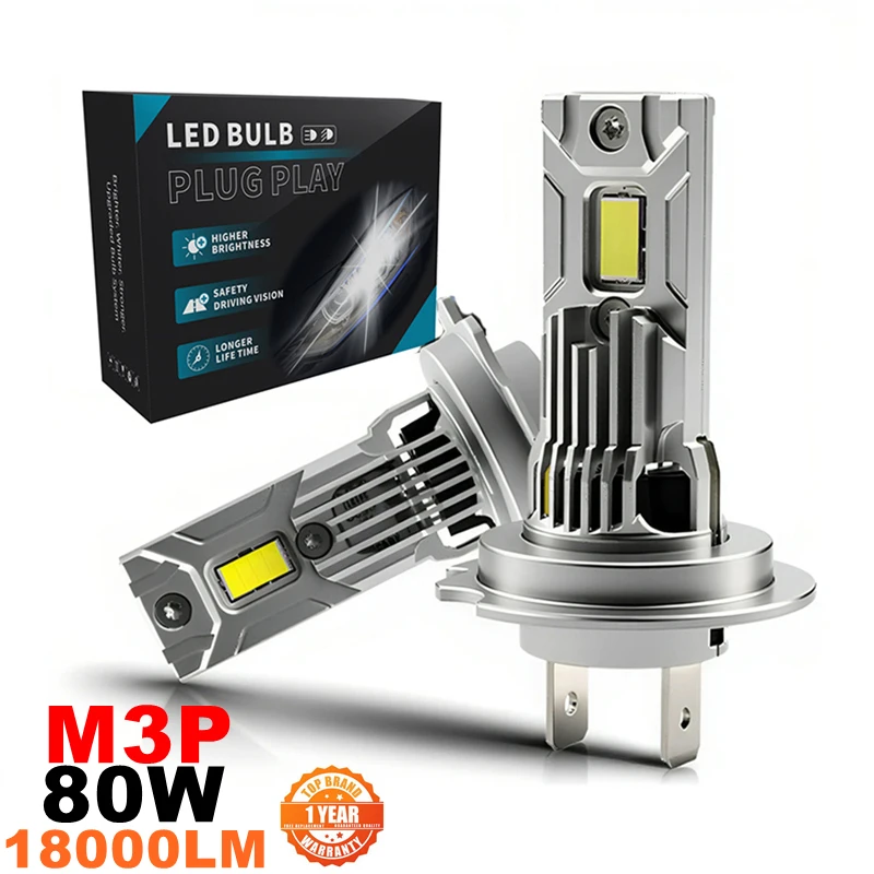 Mini 80W H7 LED Headlight Bulb 20000LM 6000K CSP M3P Car Headlamp Auto Turbo Kit 12V High Brightness Vehicle Lighting