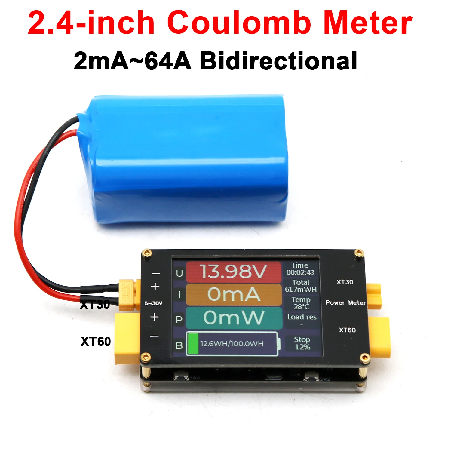 XT60 Bidirectional Current Voltage Power Coulomb Meter Model Aircraft Drone RC Battery Charge Discharge Electric Vehicle Tester