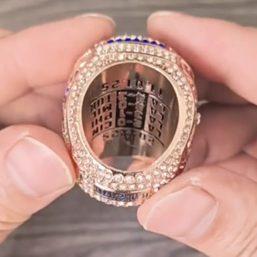 New Stainless Steel Champion souvenir Ring, Inlaid Cubic Zirconia, Sports Fan Souvenir Jewelry, Men's Commemorative Ring