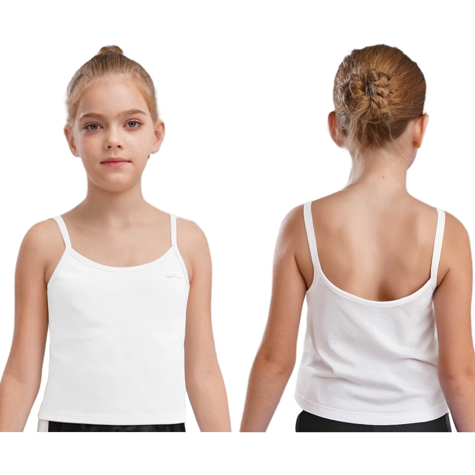 

2025 Teenage Girls Breathable Solid Color Underwear Kid Sports Training Bra Vest Spaghetti Straps Camisole Puberty Crop Top Vest