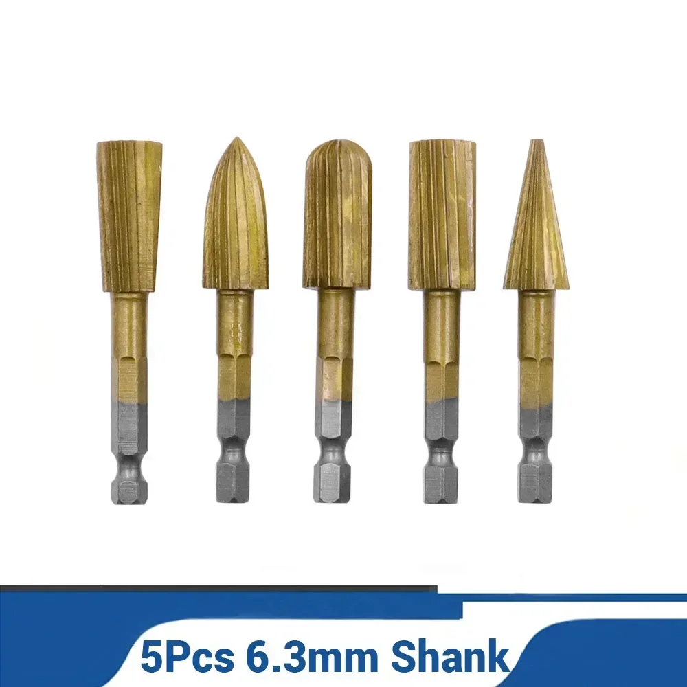 

5Pcs Rotary Rasp File 6.3mm Burr File Rasp Woodworking Drill Bits HSS Rotary File Wood Drilling Carving Grinding Grooved Tool