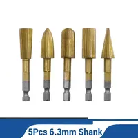 5Pcs Rotary Rasp File 6.3mm Burr File Rasp Woodworking Drill Bits HSS Rotary File Wood Drilling Carving Grinding Grooved Tool