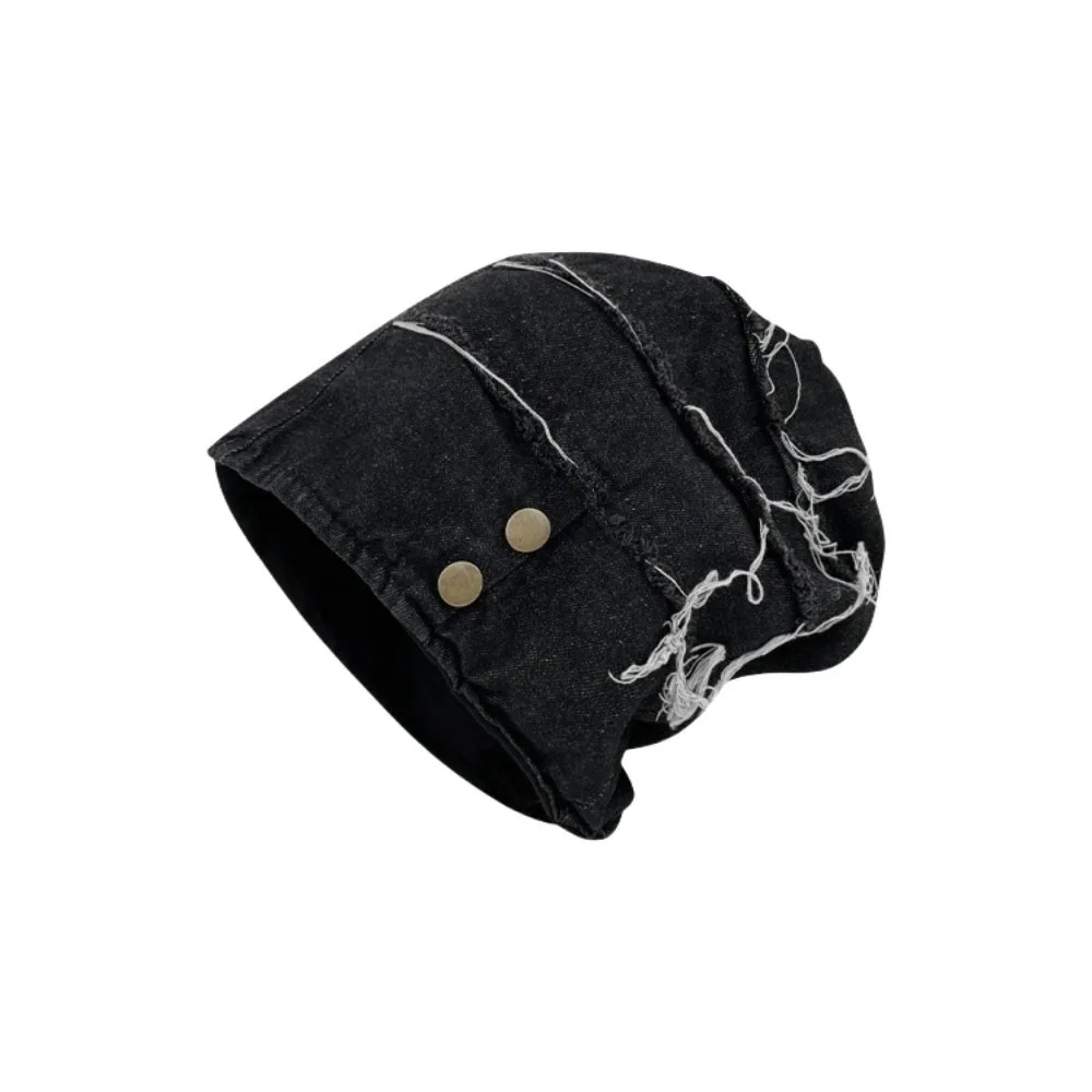 

Casual Vintage Distress Denim Pullover Cap Korean Style Button Washed Denim Beanie Hip Hop Cool Loose Beret Unisex