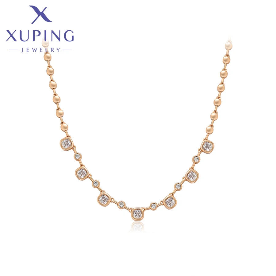 Xuping Jewelry New Arrival Square Stone Length 45cm Necklace of Light Gold Color Necklaces for Women Exquisite Gift X000849111