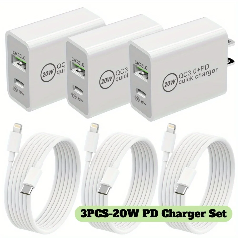 

[Fast Arrival]3/ 6/ 12pcs for iPhone QC3.0+PD iPhone Charger Fast Charging for Cable for iPhone 14/ 13/ 12Pro Max/ 11/ Xs Max