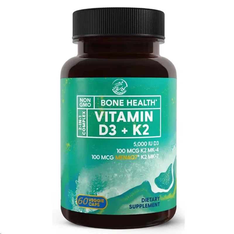 60 Kapseln Vitamin D3 K2 Drei-in-Eins-Verbundunterstützung, geeignet für Zähne, Herz und Immunsystem