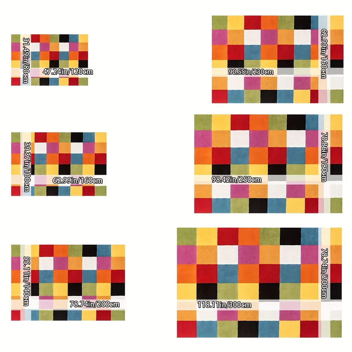 VIKAMA Colorful Checkered Area Rug,Non‑Slip Mat,Bright Rainbow Square Grid Pattern Carpet for Living Room Bedroom Indoor Decor