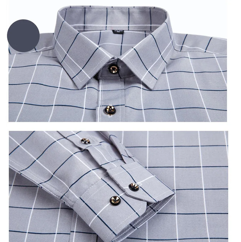 Plaid Men's Shirt Casual Thin Long Sleeve Printed Shirt Korean Slim Fit Thin Long Sleeve Printed Shirts for Man Striped Tops