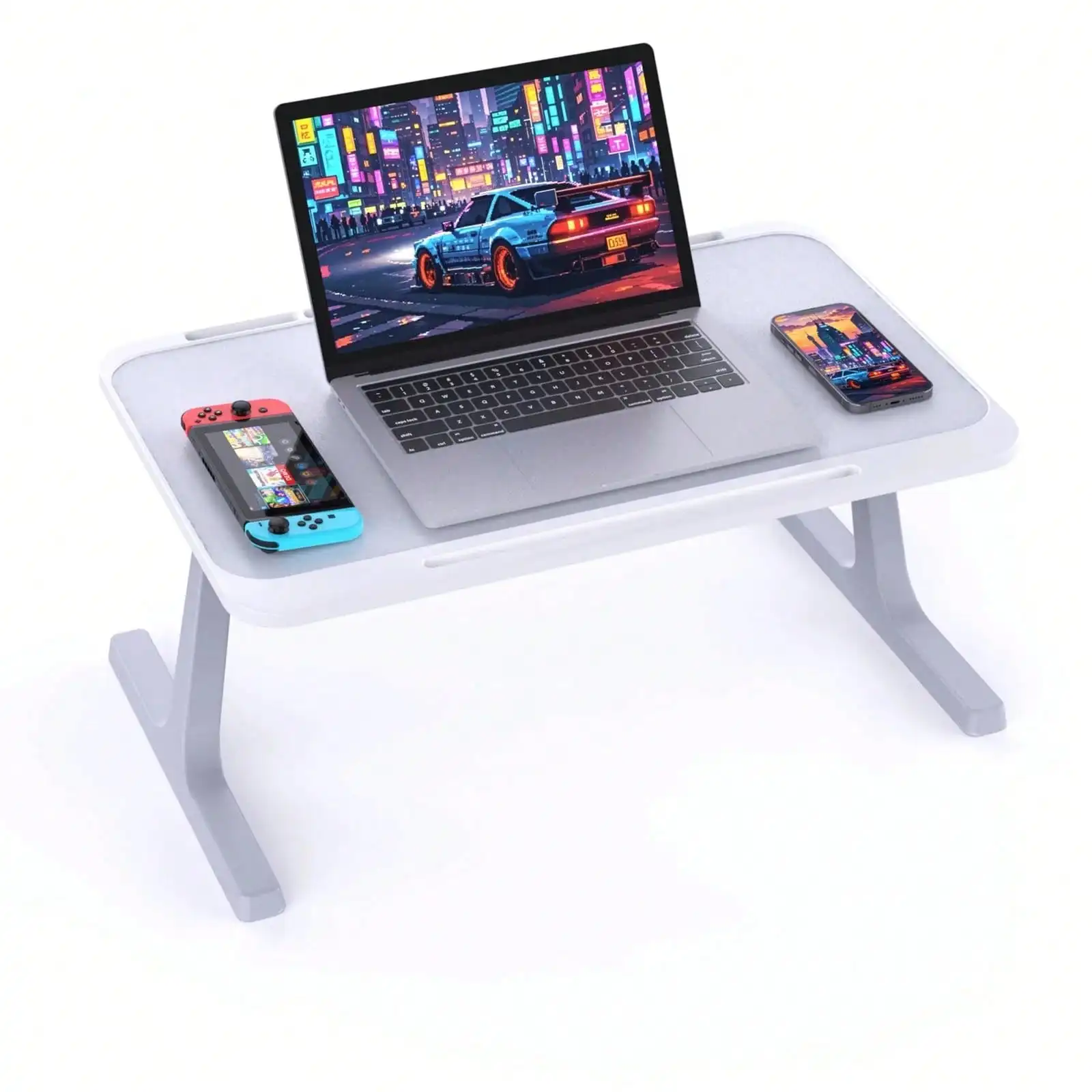Laptop Bed Tray Desk Adjustable Laptop Table Foldable Portable Laptop Desk With Storage Drawer Or Bookstand For Eating Breakfast On Bed/Couch , Working, Writing, Gaming, Drawing(Black Or Grey)