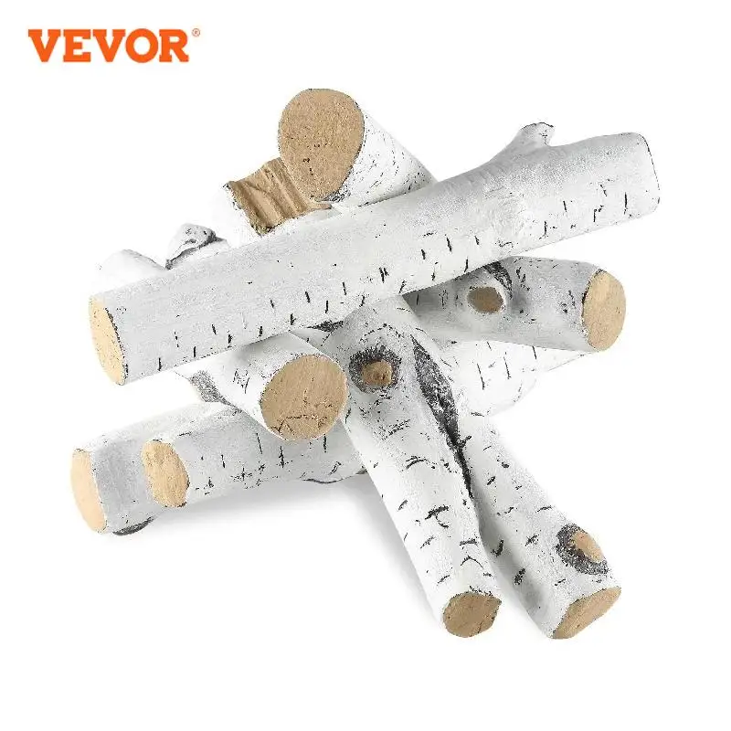 VEVOR 6/8/10Pcs Logs Gas Fireplace Ceramic Logs for Fire place Heat-Resistant Wood Log Stackable Wood Branches for Gas Fireplace