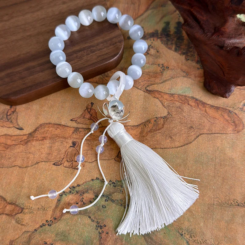 النمط القديم لوتس شرابة عين القط حجر باليد سوار جديد Hanfu الإكسسوار سوار للنساء