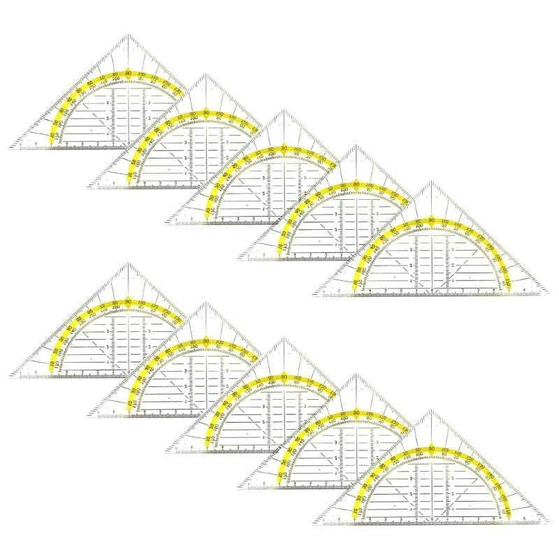  10Pcs Clear Set Square with 180 Degrees Protractors Geometry Measuring Tool