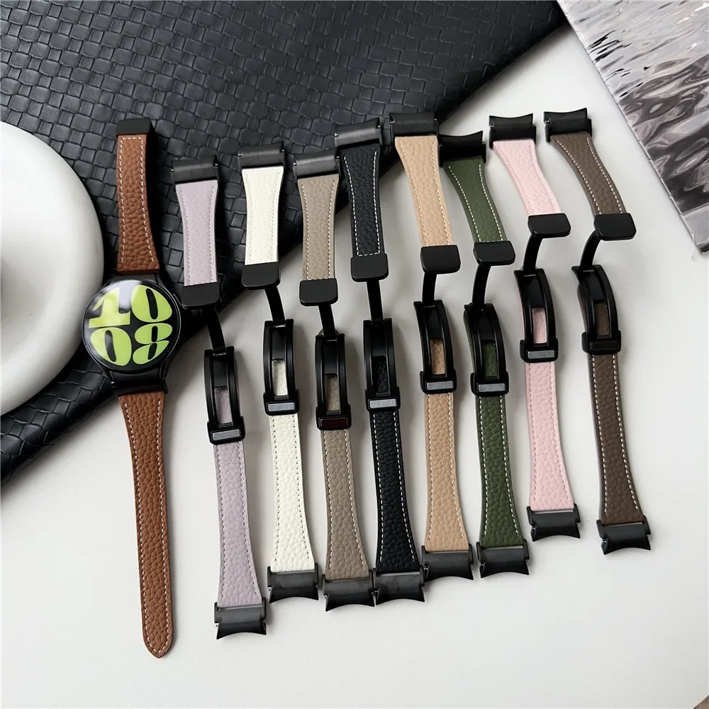 Fashion Lychee Patterned Magnetic WatchBand for Samsung Galaxy Watch6 Strap Watch5  Watch4 20mm Smart Replacement Watch Strap