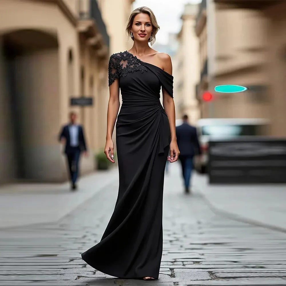

Mother of Bride Dresses Wedding Elegant Mother Of Bride Gowns For Wedding One Shoulder Appliqué Pleated Sleeveless Formal Gown