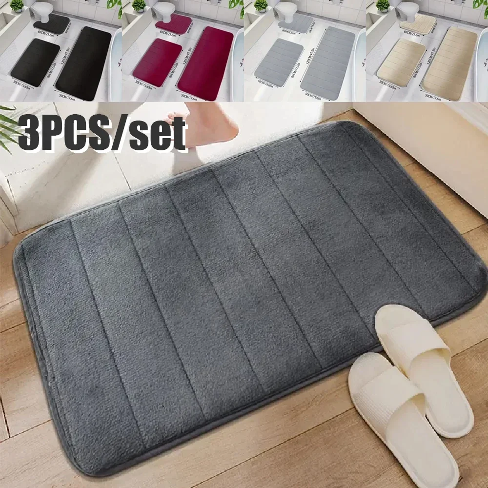 

3 Pcs/Set Bathroom Rugs Mat Bathroom Home Decoration 19x46inch Extra Soft Absorbent Non-Slip Bath Mats Shower Floor Carpet