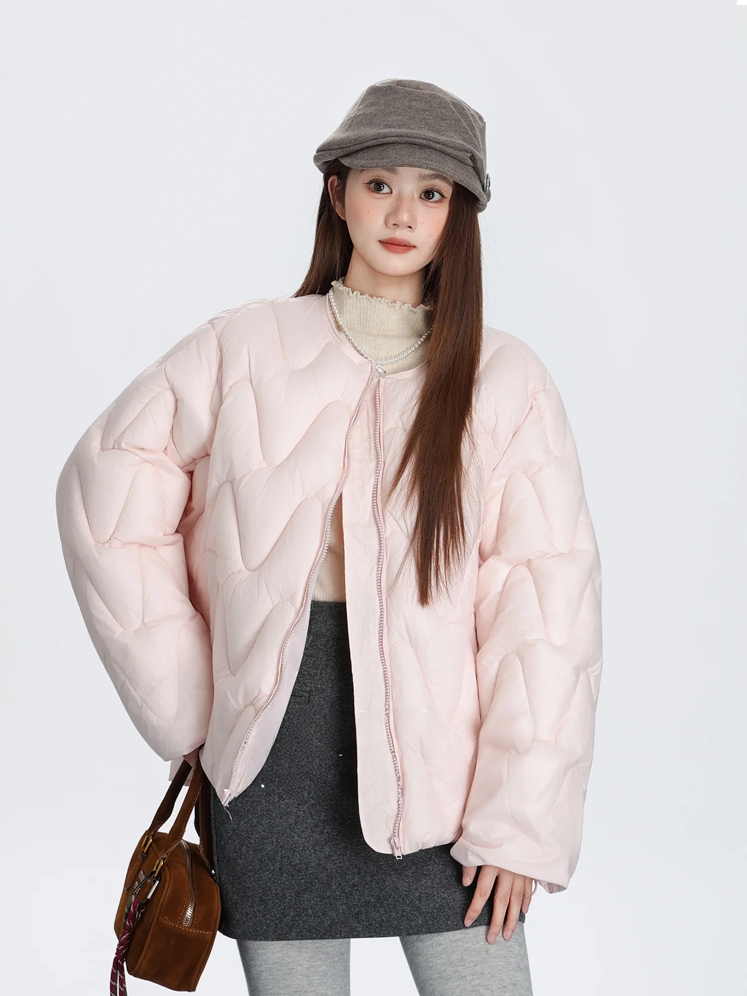 

Корейская модная теплая хлопковая куртка-жакет для женщин, свободного кроя, розового цвета, с круглым вырезом, новая зимняя коллекция, в стиле Lazy Fashion