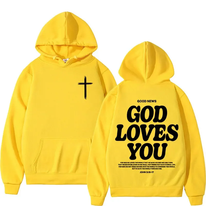 Harajuku Aesthetic Christian Jesus Church Hoodie Bible Verse God Loves You Hooded Men\'s Women Vintage Sweatshirts Streetwear Y2K