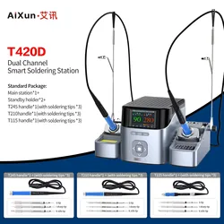 AIXUN T420D Soldering Station Intelligent Dual Channel Welding Station with T245 T210 T115 Handle Tips PCB IC Repair Solder Tool